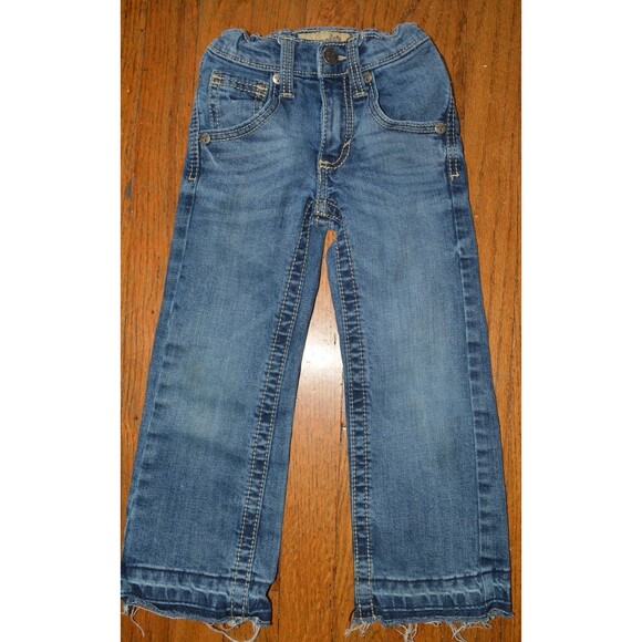 Wrangler 20X Boys Jeans Sz 4 Slim Blue Denim Western Bootcut Distressed Hem - Picture 1 of 6